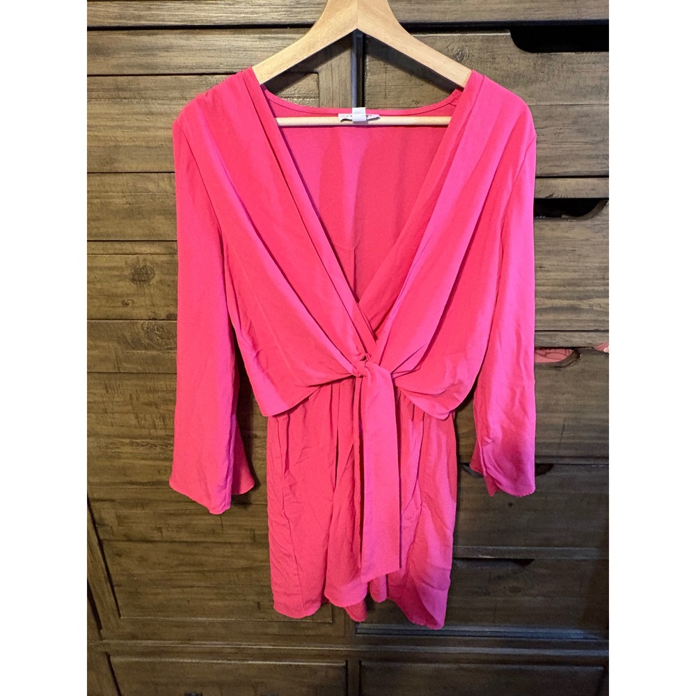 Topshop Womens Pink Deep V-Neck Tie Front Long Sleeve Mini Dress Size US 10 - Picture 4 of 6